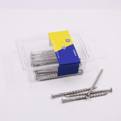 China Stainless Steel Plastic Box Packing For DIY Shop Flat Head Twist Leg Brushed Stainless Steel Spiral Spike Nails for sale