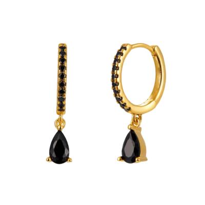 China FASHIONABLE huggies 925 black silver earring diamond earrings minimalist teardrop jewelry for sale