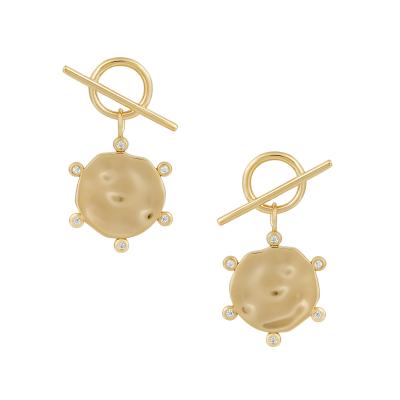 China TRENDY Handmade Hammer Coin Toggle Earrings Drop 925 Sterling Silver Gold Jewelry Fashion Earrings for sale