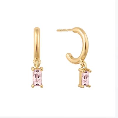 China Office / Career Drop Earrings Linear Jewelry , Gem Circle Earrings Women Pink Silver for sale