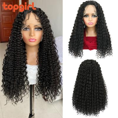 China Hot Selling Water Wave Long Hair Lace Front Wigs 26Inch Deep Curly Blonde Black Blonde Heat Resistance Synthetic Wig Deep Lace Front Wig For Women for sale