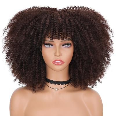 China Kinky Curly Wig Girl Afro American Afro Wigs Ombre Glueless Cosplay Wigs Afro Short Top Synthetic Wigs With Bangs For Black Women for sale