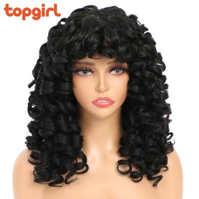 China Afro Wig Red Brown Ginger Glueless Natural Curly Wig 18 Inch Long Afro Wig With Bangs Synthetic Curly Hair Cosplay Wigs For Women for sale