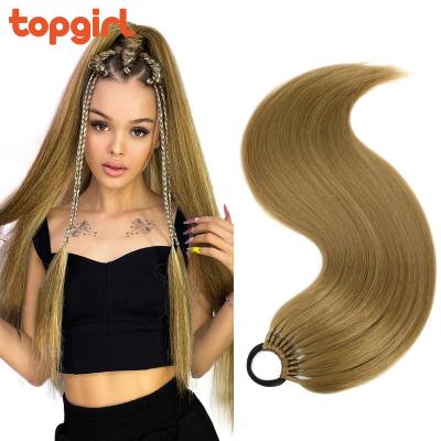 China New Arrival Long Brown Elastic Band High Temperature Fiber Straight Ponytail Synthetic Wig Ponytail Hair Extensions for sale