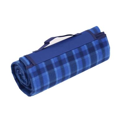 China Travel Hiking Daily Used Roll Up Blue Black Plaid Fleece Foam Foil Rack Picnic Blanket for sale