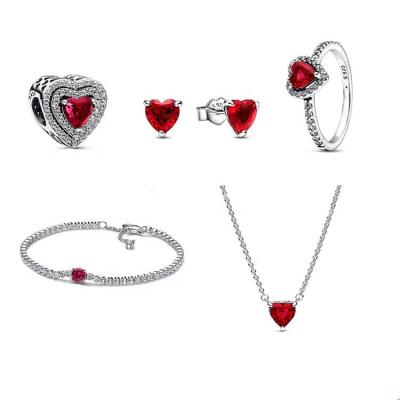 China Love new Slovehoony 925 Sterling Silver Jewelry Pandoraer diy charm bracelet Crystal Pendant Heart Necklace 2023 hot red CLASSIC for sale