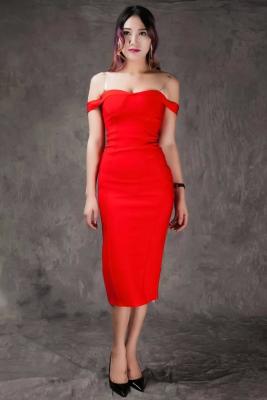 China Summer Bodycon Dresses Red , Mid Length Bodycon Dresses A - Line for sale