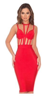 China Hollow Out Bandage Dress Sleeveless , Red Bodycon Bandage Dress for sale