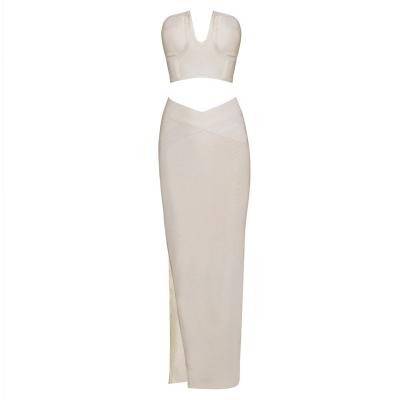 China Fork V Collar Strapless Bandage Dress Two Piece Set Tail Open for sale