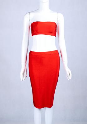 China Eco - Friendly Midi Bandage Dress , Strapless Red Bodycon Dress for sale