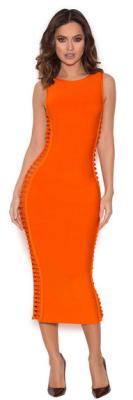 China Customized Orange O Neck Maxi Bandage Dress Knee Length For Celebrity for sale