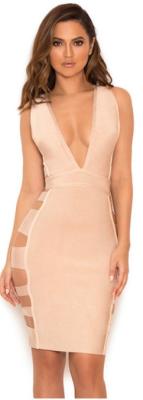 China Anti - Static Deep V Bandage Dress Nude , Clubwear Bandage Dresses For Plus Size for sale