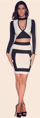 China Anti - Wrinkle Long Sleeve Bandage Dress Black And White For Celebrity for sale