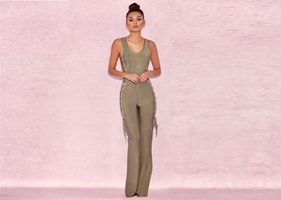 China Newest Light Green Sleeveless Side Out Long Bandage Bodycon Jumpsuit for sale