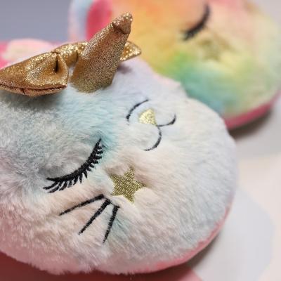 China Fashion Trend Girls Unicorn Embroidery Kids Plush Indoor Slipper Parenting Slippers for sale