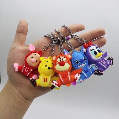 China Custom Cute Eco-friendly Rubber 3D Cartoon Winnies bt21 Disneys PVC Animal Duck and Pooh Plastic Soft Tigger Hoodies PVC Key Chain For Kid Gift Key Chain for sale