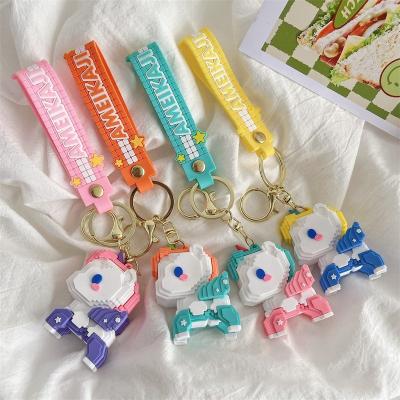 China Factory Wholesale Cartoon 3D Building Block Design Eco-friendly Rubber Unicorn Animal Colorful Toy Building Block PVC Key Chain For Kid Bag Pendant Key Chain for sale