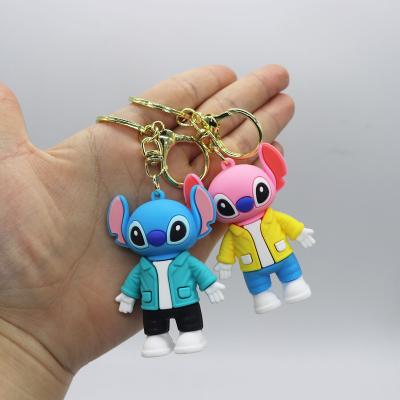 China Factory Price Eco-friendly 3D Cartoon Anime Rubber Custom PVC Film Lilo And Stitch Cute Charm Soft PVC Rubber Key Chain For Bag Decoration Key Chain for sale