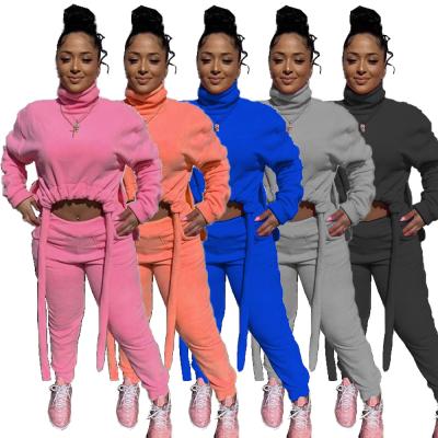 China 2021 Autumn Two Piece Sets QUICK DRY Thick Sports Tracksuits Set Pocket Side Long Sleeve Women's Two Piece Set for sale