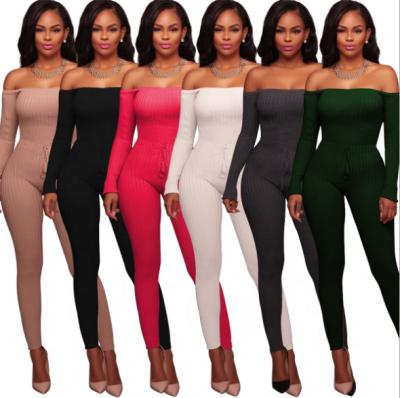 China Buzz BG069 QUICK DRY Bodycon Life Off The Shoulder Slim Solid Color 2021 Hot Selling Ladies Ribbed Jumpsuit Fashion Rompers for sale