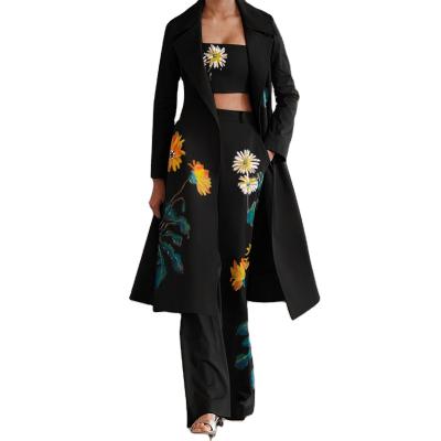 China 2021 Hot Selling Anti-static Women's Three-piece Suit Women's Autumn New Fashion Style Printing Anorak Suit Long for sale