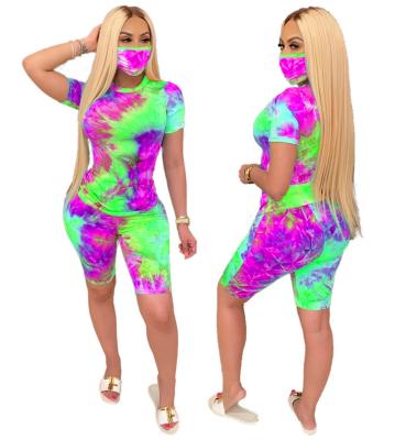 China Anti-wrinkle factory wholesale new two piece designs plus size 2 piece tie die cycling shorts sets for sale