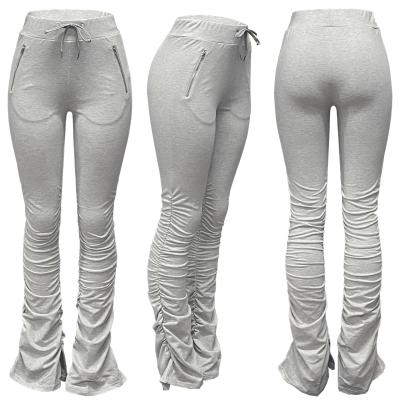 China 2022 Autumn Hot Sale Solid Color QUICK DRY Drawstring Ruched Joggers Sweatpants Casual Women's Pants Women Stacked Pants for sale