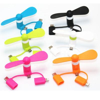 China New Arrival Mobile Phone Fan 3 in 1 Type-C Mini Fan Mini Portable USB Mobile Phone Fan for iPhone Android Air Cooling Fan for sale