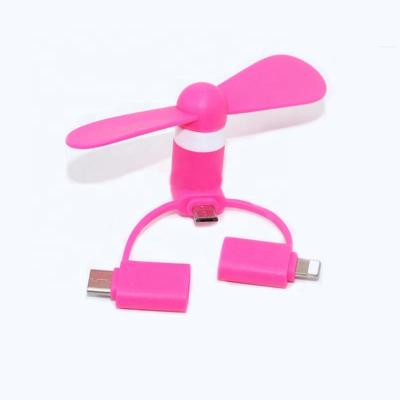 China Essential Mobile Phone Fan Summer Travel Strong Wind 3 in 1 Mobile USB Mini Fan for Android for iPhone for Samsung for Type C for sale