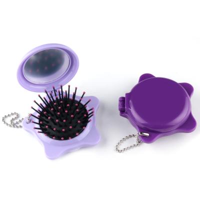 China Custom Pocket Mirror Star Shape Folding Hair Logo Brush and Mirror with Key Chain, Compact Pocket Massager Comb, for Wet or Dry Hair for sale