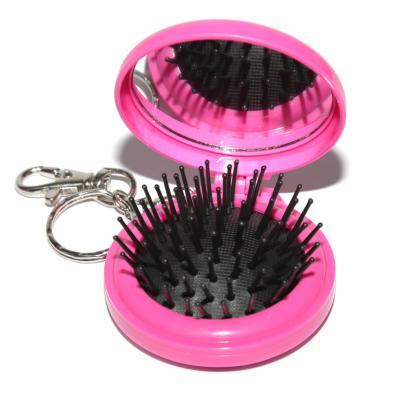 China Mirror Logo Round Folding Hair Brush Custom Pocket and Mirror with Key Chain, Pocket Compact Massage Comb, for Wet or Dry Hair for sale