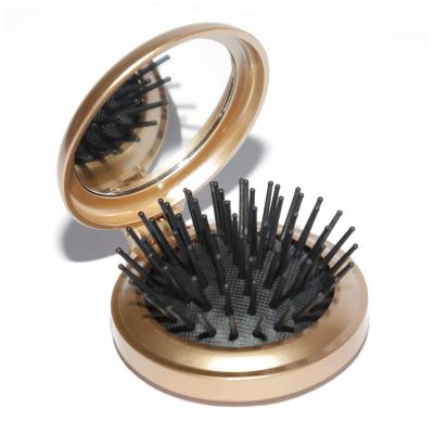 China Folding Pocket Mirror Round Hair Brush with Mirror, Compact Massage Comb for Pocket, for Wet or Dry Hair for sale