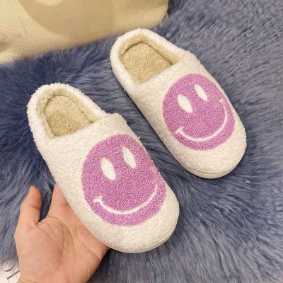 China Fashion Trend Wholesale 1PCS Fashion Cute Smile Face Large Size Ladies Indoor Winter Flat Warm Bedroom Indoor Slippers For Women for sale