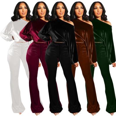 China C&Y Breathable Fashion Chic Velvet Tracksuit 2 Piece Set Women Asymmetric Top Long Sleeve Plus Size Women's Trousers And Slacks Leisure Wear for sale