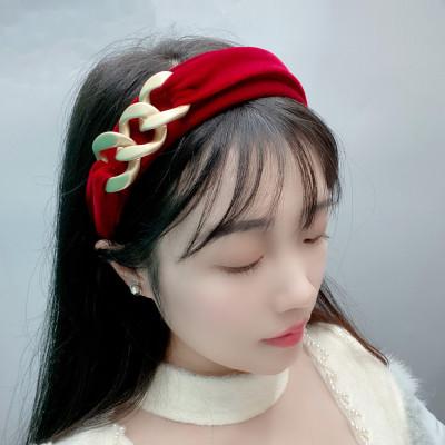 China New Fashion Baroque Chain Velvet Headband Wholesale Golden FASHION Heavy Handmade Hair Accessories Headband for sale