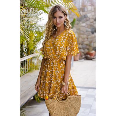 China Lotus Leaf Sleeve Design Women Dressses Breathable Wholesale Sense Of Summer Casual Women Dress for sale