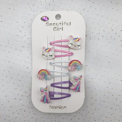 China Hair clip Wee076 Wholesale Kids Unicorn BB Hairpins Small Rainbow With Twinkle Sequin Hair Clips for Kids Gift 6Pcs/Set for sale