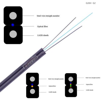 China High quality GJXH Indoor FTTH Optical Fiber Cable 2core Single Mode G657A G652D single mode multi mode lszh jacket for sale