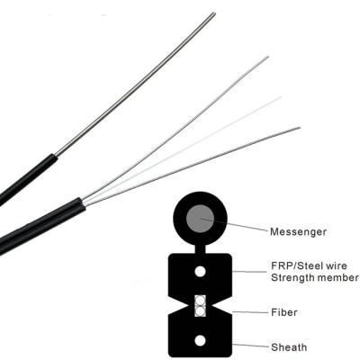 China Outdoor FTTH Drop Cable 2 Core SM G657A1 Fiber LSZH Jacket With Steel Wire FRP Strength Member for sale