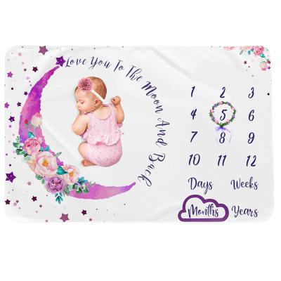 China Anti-Pull Printing 100% Polyester Customized Milestone Blanket Microfiber Flannel Baby Monthly Milestone Blanket for sale