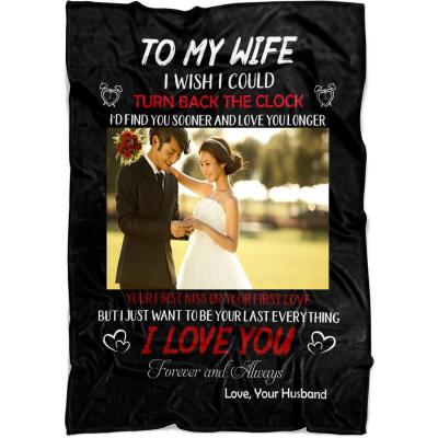 China Custom Made Microfiber Flannel Sherpa Fleece Blanket Gift Photo Blanket Wedding Customized Printing Partraction for sale