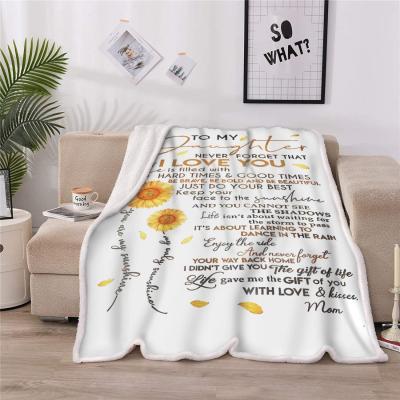 China Anti-Pull Fleece Blanket Letter Printed Comforter Dad Mom For Daughter Airmail Blanket Encourage And Love Daughter Blanket Flannel Gift for sale