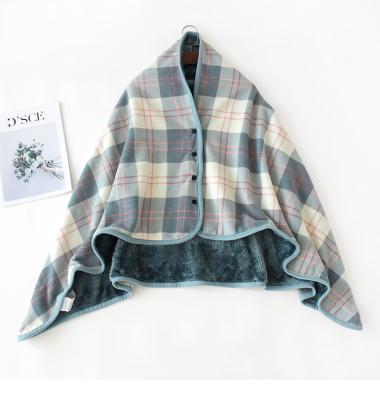 China Therapy printing LOGO double fold grid printed warm winter button shawl blanket for sale