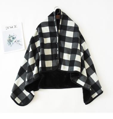 China Therapy printing LOGO double fold grid printed warm winter button travel shawl blanket for sale