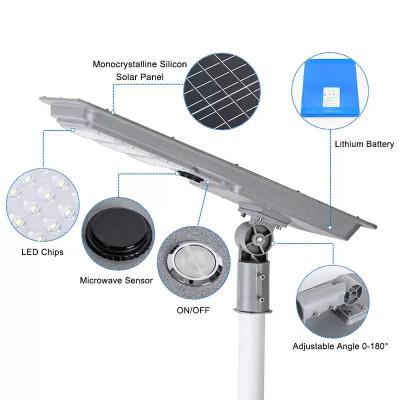 China ROAD wholesale 80W led lamp 160lm/w with MPPT controller lithium battery motion sensor mono solar panels street light for sale