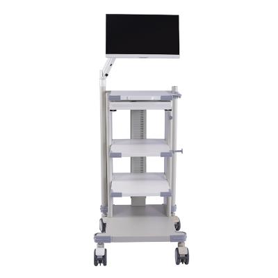 China Metal Telemedicine System Trolley Adjustable Height Endoscopy Trolley Medical Trolley for sale