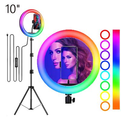 China Wholesale 10 Inch RGB Selfie Ring Light With 1.7m PORTABLE Tripod Stand For Video Live Streaming for sale