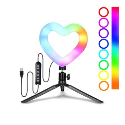 China Mini 6 Inch Heart Shaped RGB Led Self Ring Fill Light Phone Lamp Live Current For Tik Tok Studio Photographic Lighting for sale