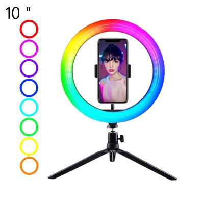 China Amazon aros de luz 10 inch Multi Color Adjustable Ring Light RGB LED Ringlight with Tripod Desktop Stand Photographic Lighting for sale