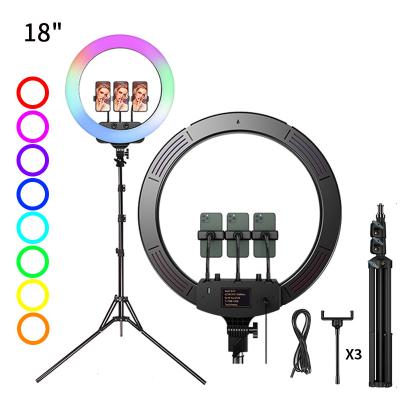 China Multi Color Photography Photo 18 Inch RGB Lamp Adjustable Ring Light With 2.1Tripod Stand For Tiktok Live Stream Te koop